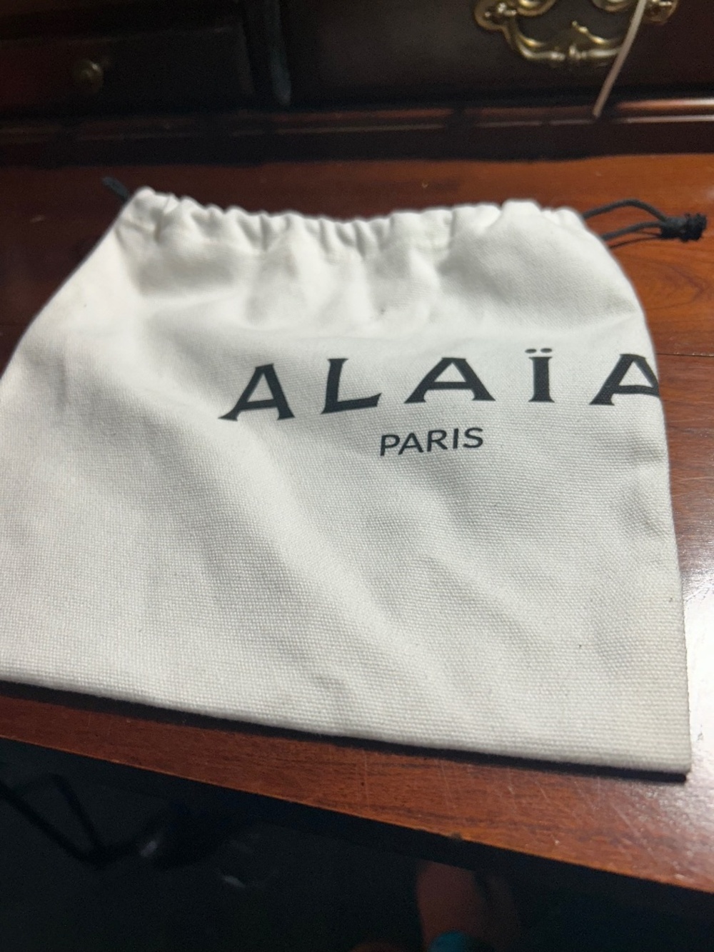 Alaia White Drawstring Dust Bag with Black Logo 10 by 10